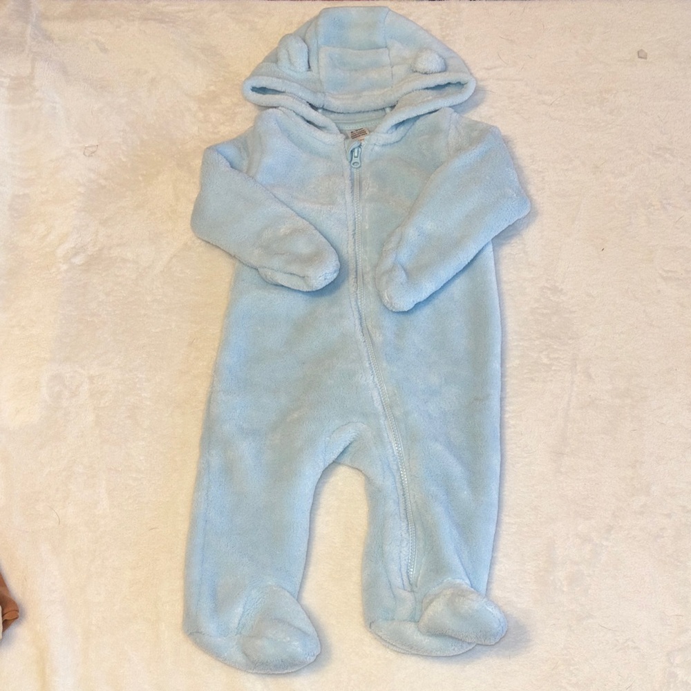 George Cozy Baby Blue Fleece One-Piece with Hood